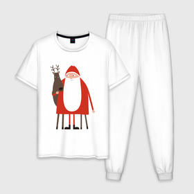 Мужская пижама хлопок с принтом Новый Год в Тюмени, 100% хлопок | брюки и футболка прямого кроя, без карманов, на брюках мягкая резинка на поясе и по низу штанин
 | 2019 | дед мороз | дом | елка | желание | животные | зима | кабан | милый | мороз | настроение | новый год | пеппа | подарок | позитив | поросенок | праздник | радость | рождество | санта клаус | свинка