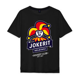 Мужская футболка хлопок Oversize с принтом Йокерит ХК в Тюмени, 100% хлопок | свободный крой, круглый ворот, “спинка” длиннее передней части | hockey | jokerit | khl | йокерит | кхл | хоккей