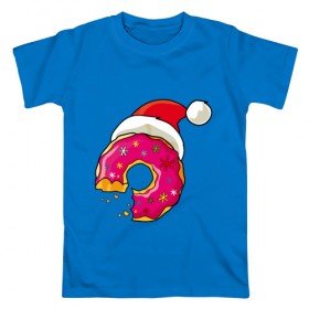 Мужская футболка хлопок с принтом Новогодний пончик в Тюмени, 100% хлопок | прямой крой, круглый вырез горловины, длина до линии бедер, слегка спущенное плечо. | Тематика изображения на принте: 2019 | дед мороз | дом | елка | желание | животные | зима | кабан | милый | мороз | настроение | новый год | пеппа | подарок | позитив | поросенок | праздник | радость | рождество | санта клаус | свинка