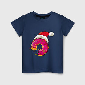 Детская футболка хлопок с принтом Новогодний пончик в Тюмени, 100% хлопок | круглый вырез горловины, полуприлегающий силуэт, длина до линии бедер | Тематика изображения на принте: 2019 | дед мороз | дом | елка | желание | животные | зима | кабан | милый | мороз | настроение | новый год | пеппа | подарок | позитив | поросенок | праздник | радость | рождество | санта клаус | свинка