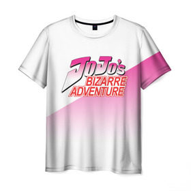 Мужская футболка 3D с принтом JOJO Bizzare Adventure в Тюмени, 100% полиэфир | прямой крой, круглый вырез горловины, длина до линии бедер | adventure | anime | bizzare | jo jo | jojo | logo | manga | аниме | араки | ахегао | джо | джо джо | джоджо | жижа | жожа | жожо | йойо | лого | манга | мульт | мультфильм | отаку | сериал | символ | хирохико | юри | яой