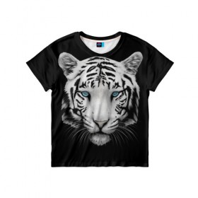 Детская футболка 3D с принтом Белый тигр в Тюмени, 100% гипоаллергенный полиэфир | прямой крой, круглый вырез горловины, длина до линии бедер, чуть спущенное плечо, ткань немного тянется | Тематика изображения на принте: 