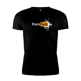 Мужская футболка премиум с принтом Pornhub с пятном в Тюмени, 92% хлопок, 8% лайкра | приталенный силуэт, круглый вырез ворота, длина до линии бедра, короткий рукав | Тематика изображения на принте: брызги | клякса | краска | любовь | чистая | чувства