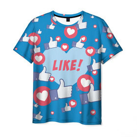 Мужская футболка 3D с принтом Лайки и сердечки в Тюмени, 100% полиэфир | прямой крой, круглый вырез горловины, длина до линии бедер | facebook | like | love | абстракция | класс | лайки | палецвверх | сердечки | фейсбук