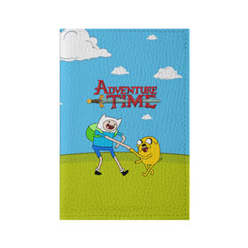 Обложка для паспорта матовая кожа с принтом Adventure Time в Тюмени, натуральная матовая кожа | размер 19,3 х 13,7 см; прозрачные пластиковые крепления | Тематика изображения на принте: 