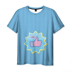 Мужская футболка 3D с принтом Сердечки и лайки в Тюмени, 100% полиэфир | прямой крой, круглый вырез горловины, длина до линии бедер | Тематика изображения на принте: facebook | like | love | абстракция | вк | класс | лайки | палецвверх | сердечки | соцсети | фб | фейсбук