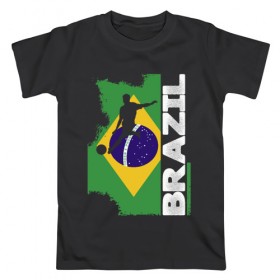 Мужская футболка хлопок с принтом Бразилия в Тюмени, 100% хлопок | прямой крой, круглый вырез горловины, длина до линии бедер, слегка спущенное плечо. | 