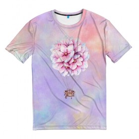 Мужская футболка 3D с принтом Нежный Воздушный Шар в Тюмени, 100% полиэфир | прямой крой, круглый вырез горловины, длина до линии бедер | Тематика изображения на принте: акварель | гортензия | картина | краски | милый | пастель | розы | цветок | цветы