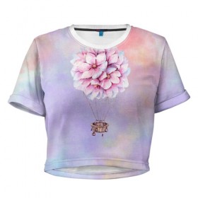 Женская футболка Cropp-top с принтом Нежный Воздушный Шар в Тюмени, 100% полиэстер | круглая горловина, длина футболки до линии талии, рукава с отворотами | акварель | гортензия | картина | краски | милый | пастель | розы | цветок | цветы