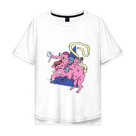 Мужская футболка хлопок Oversize с принтом Психоделическая крыса в Тюмени, 100% хлопок | свободный крой, круглый ворот, “спинка” длиннее передней части | крыса | лабораторнаякрыса | мутант | мышь | психодел | психоделика | радиация | трехголовая