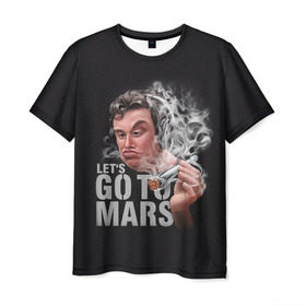 Мужская футболка 3D с принтом Илон Маск в Тюмени, 100% полиэфир | прямой крой, круглый вырез горловины, длина до линии бедер | comic art | elon musk | lets go to mars | арт | голова | дым | илон маск | косяк | минимализм | надпись