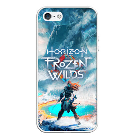 Чехол для iPhone 5/5S матовый с принтом HORIZON ZERO DAWN в Тюмени, Силикон | Область печати: задняя сторона чехла, без боковых панелей | aloy | game | horizon zero dawn | hunter | machine | mecha | robot | snow | spear | the frozen wilds | weapon | игры | постапокалипсис | роботы | фентези | элой