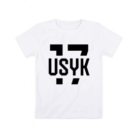 Детская футболка хлопок с принтом USYK 17 в Тюмени, 100% хлопок | круглый вырез горловины, полуприлегающий силуэт, длина до линии бедер | usyk | wbc | боец | бокс | боксер | украина | усик | чемпион
