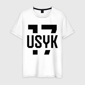 Мужская футболка хлопок с принтом USYK 17 в Тюмени, 100% хлопок | прямой крой, круглый вырез горловины, длина до линии бедер, слегка спущенное плечо. | usyk | wbc | боец | бокс | боксер | украина | усик | чемпион