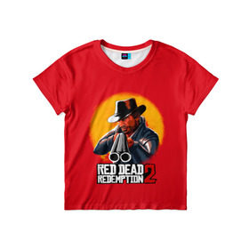 Детская футболка 3D с принтом RED DEAD REDEMPTION 2 в Тюмени, 100% гипоаллергенный полиэфир | прямой крой, круглый вырез горловины, длина до линии бедер, чуть спущенное плечо, ткань немного тянется | 