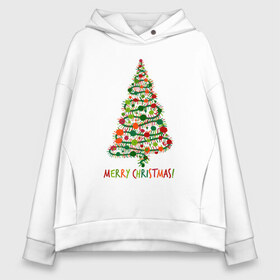 Женское худи Oversize хлопок с принтом Merry Christmas в Тюмени, френч-терри — 70% хлопок, 30% полиэстер. Мягкий теплый начес внутри —100% хлопок | боковые карманы, эластичные манжеты и нижняя кромка, капюшон на магнитной кнопке | 2019 | дед мороз | дом | елка | желание | животные | зима | кабан | милый | мороз | настроение | новый год | пеппа | подарок | позитив | поросенок | праздник | радость | рождество | санта клаус | свинка