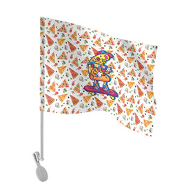 Флаг для автомобиля с принтом Пицца на скейте в Тюмени, 100% полиэстер | Размер: 30*21 см | pizza | грибы | еда | зелень | колбаса | крутаяпицца | кусокпиццы | пицца | пиццерия | скейт | сыр
