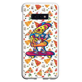 Чехол для Samsung S10E с принтом Пицца на скейте в Тюмени, Силикон | Область печати: задняя сторона чехла, без боковых панелей | pizza | грибы | еда | зелень | колбаса | крутаяпицца | кусокпиццы | пицца | пиццерия | скейт | сыр
