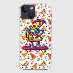 Чехол для iPhone 13 mini с принтом Пицца на скейте в Тюмени,  |  | pizza | грибы | еда | зелень | колбаса | крутаяпицца | кусокпиццы | пицца | пиццерия | скейт | сыр