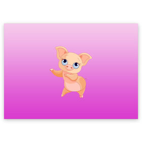 Поздравительная открытка с принтом Танцующая свинка в Тюмени, 100% бумага | плотность бумаги 280 г/м2, матовая, на обратной стороне линовка и место для марки
 | 2019 | голубоглазая | новыйгод | поросенок | пятачок | розовый | свинка | символгода | танцующаясвинка | танцы
