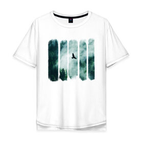 Мужская футболка хлопок Oversize с принтом Орёл над хвойным лесом в Тюмени, 100% хлопок | свободный крой, круглый ворот, “спинка” длиннее передней части | лес | орел | природа | туман | хвойный лес