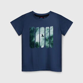 Детская футболка хлопок с принтом Орёл над хвойным лесом в Тюмени, 100% хлопок | круглый вырез горловины, полуприлегающий силуэт, длина до линии бедер | лес | орел | природа | туман | хвойный лес