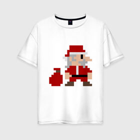 Женская футболка хлопок Oversize с принтом Pixel Santa в Тюмени, 100% хлопок | свободный крой, круглый ворот, спущенный рукав, длина до линии бедер
 | 8 bit | 8 бит | 8bit | geek | oldschool | pixel | santa | santa claus | дед мороз | игра | олдскул | пиксель | пиксельный | санта | санта клаус