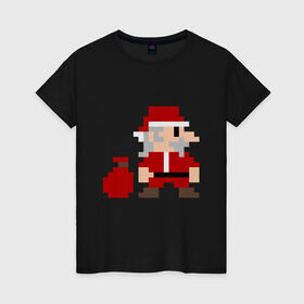 Женская футболка хлопок с принтом Pixel Santa в Тюмени, 100% хлопок | прямой крой, круглый вырез горловины, длина до линии бедер, слегка спущенное плечо | 8 bit | 8 бит | 8bit | geek | oldschool | pixel | santa | santa claus | дед мороз | игра | олдскул | пиксель | пиксельный | санта | санта клаус