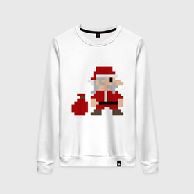 Женский свитшот хлопок с принтом Pixel Santa в Тюмени, 100% хлопок | прямой крой, круглый вырез, на манжетах и по низу широкая трикотажная резинка  | 8 bit | 8 бит | 8bit | geek | oldschool | pixel | santa | santa claus | дед мороз | игра | олдскул | пиксель | пиксельный | санта | санта клаус