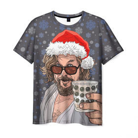 Мужская футболка 3D с принтом Лебовски Санта в Тюмени, 100% полиэфир | прямой крой, круглый вырез горловины, длина до линии бедер | Тематика изображения на принте: balls | big lebowski | bowling | film | happy christmas | movie | santa claus | skittles | большой лебовски | боулинг | дед мороз | кегли | кино | колпак | красная шапка | новый год | праздник | рождество | с новым годом | санта клаус