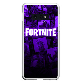 Чехол для Samsung S10E с принтом FORTNITE в Тюмени, Силикон | Область печати: задняя сторона чехла, без боковых панелей | Тематика изображения на принте: 2019 | armor | armour | cybersport | esport | fortnite | game | llama | logo | броня | игра | киберспорт | лама | симулятор строительства | строительство | фиолетовый | фирменные цвета | фортнайт