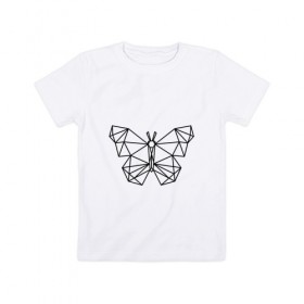 Детская футболка хлопок с принтом Полигональная бабочка в Тюмени, 100% хлопок | круглый вырез горловины, полуприлегающий силуэт, длина до линии бедер | бабочка | геометрическая бабочка | геометрия | полигон | полигональная бабочка | полигоны | трендовая бабочка | треугольники