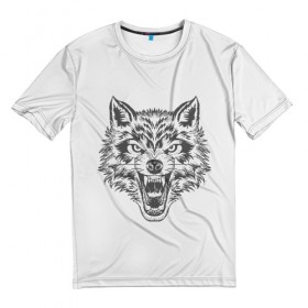 Мужская футболка 3D с принтом Свирепый волк в Тюмени, 100% полиэфир | прямой крой, круглый вырез горловины, длина до линии бедер | волк | опасное лицо | свирепость | свирепый | суровый взгляд | хищная рожа | хищник
