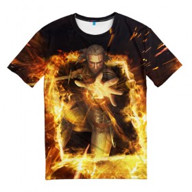 Мужская футболка 3D с принтом Witcher Card Game - Geralt в Тюмени, 100% полиэфир | прямой крой, круглый вырез горловины, длина до линии бедер | geralt | the witcher | witcher | ведьмак