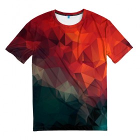 Мужская футболка 3D с принтом Краски Абстракт в Тюмени, 100% полиэфир | прямой крой, круглый вырез горловины, длина до линии бедер | абстракт | горы | градиент | краски | красный | кружево | кубики