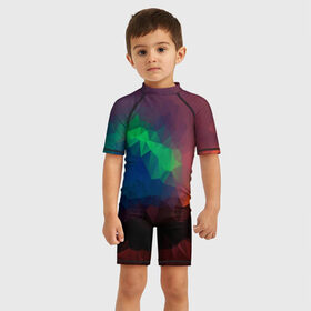 Детский купальный костюм 3D с принтом Градиент Треугольники в Тюмени, Полиэстер 85%, Спандекс 15% | застежка на молнии на спине | абстракт | геометрический | градиент | зеленый | краски. разноцветный | красный | мозаика | синий | тренд | тренды | треугольники