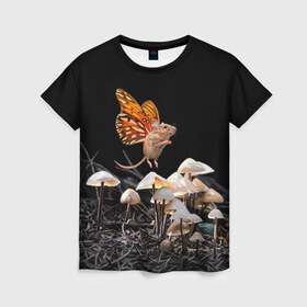 Женская футболка 3D с принтом Hover в Тюмени, 100% полиэфир ( синтетическое хлопкоподобное полотно) | прямой крой, круглый вырез горловины, длина до линии бедер | chipmunk | lisa ericson | бабочка | грибы | мышка | мышь