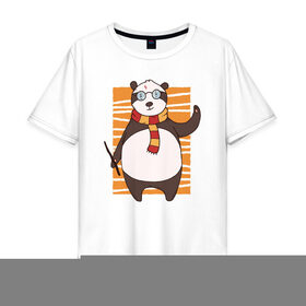 Мужская футболка хлопок Oversize с принтом Панда Поттер в Тюмени, 100% хлопок | свободный крой, круглый ворот, “спинка” длиннее передней части | волшебник | панда | панды | поттер