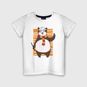 Детская футболка хлопок с принтом Панда Поттер в Тюмени, 100% хлопок | круглый вырез горловины, полуприлегающий силуэт, длина до линии бедер | волшебник | панда | панды | поттер