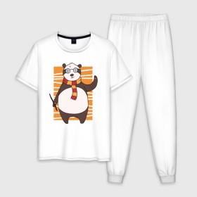 Мужская пижама хлопок с принтом Панда Поттер в Тюмени, 100% хлопок | брюки и футболка прямого кроя, без карманов, на брюках мягкая резинка на поясе и по низу штанин
 | волшебник | панда | панды | поттер