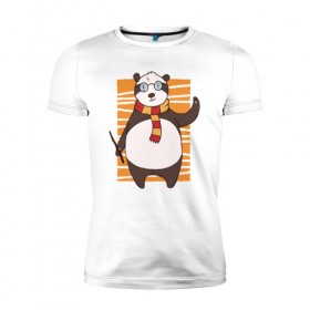 Мужская футболка премиум с принтом Панда Поттер в Тюмени, 92% хлопок, 8% лайкра | приталенный силуэт, круглый вырез ворота, длина до линии бедра, короткий рукав | волшебник | панда | панды | поттер