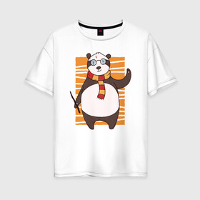 Женская футболка хлопок Oversize с принтом Панда Поттер в Тюмени, 100% хлопок | свободный крой, круглый ворот, спущенный рукав, длина до линии бедер
 | волшебник | панда | панды | поттер