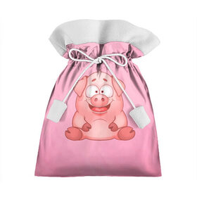 Подарочный 3D мешок с принтом Милая веселая свинка в Тюмени, 100% полиэстер | Размер: 29*39 см | Тематика изображения на принте: 