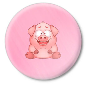Значок с принтом Милая веселая свинка в Тюмени,  металл | круглая форма, металлическая застежка в виде булавки | Тематика изображения на принте: 