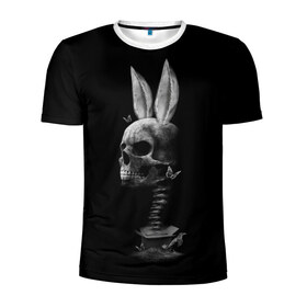 Мужская футболка 3D спортивная с принтом Зая в Тюмени, 100% полиэстер с улучшенными характеристиками | приталенный силуэт, круглая горловина, широкие плечи, сужается к линии бедра | Тематика изображения на принте: бабочки | животные | зая | заяц | кости | кролик | череп | черно белый | черное и белое