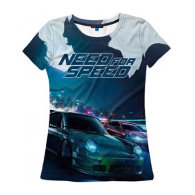 Женская футболка 3D с принтом Need for Speed в Тюмени, 100% полиэфир ( синтетическое хлопкоподобное полотно) | прямой крой, круглый вырез горловины, длина до линии бедер | need for speed | nfs | авто | вип | гонки | жажда скорости | класс | машины | симулятор | чемпион