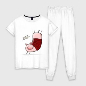 Женская пижама хлопок с принтом Свинья в Тюмени, 100% хлопок | брюки и футболка прямого кроя, без карманов, на брюках мягкая резинка на поясе и по низу штанин | 