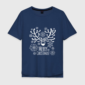 Мужская футболка хлопок Oversize с принтом Merry Christmas в Тюмени, 100% хлопок | свободный крой, круглый ворот, “спинка” длиннее передней части | 2019 | дед мороз | дом | елка | желание | животные | зима | кабан | милый | мороз | настроение | новый год | пеппа | подарок | позитив | поросенок | праздник | радость | рождество | санта клаус | свинка