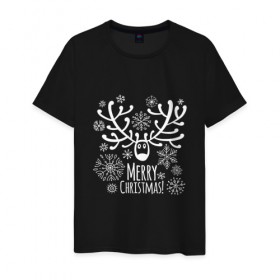Мужская футболка хлопок с принтом Merry Christmas в Тюмени, 100% хлопок | прямой крой, круглый вырез горловины, длина до линии бедер, слегка спущенное плечо. | 2019 | дед мороз | дом | елка | желание | животные | зима | кабан | милый | мороз | настроение | новый год | пеппа | подарок | позитив | поросенок | праздник | радость | рождество | санта клаус | свинка