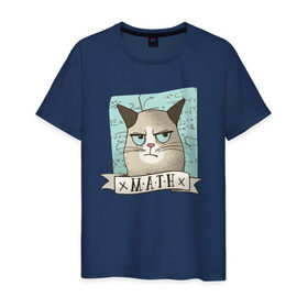 Мужская футболка хлопок с принтом Котик не любит Математику в Тюмени, 100% хлопок | прямой крой, круглый вырез горловины, длина до линии бедер, слегка спущенное плечо. | Тематика изображения на принте: алгебра | геометрия | кот | котик | котэ | кошка | математика